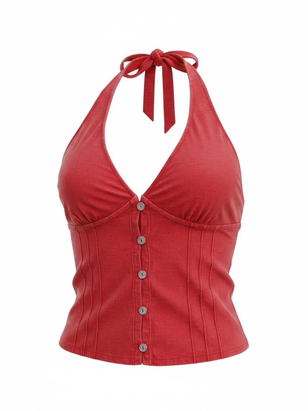 Altar'd State Red Halter Tie-Back Button Crop Top